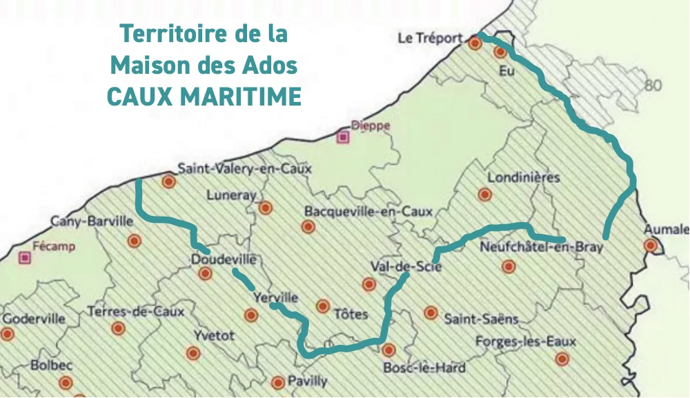 Carte du territoire de la Maison des Ados Caux-Maritime